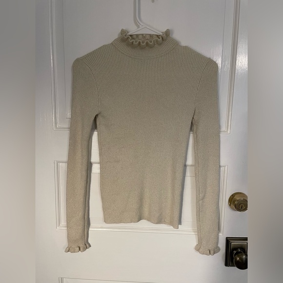 Express Lurex Ribbed Ruffle Mock
Neck Sweater - Picture 4 of 5